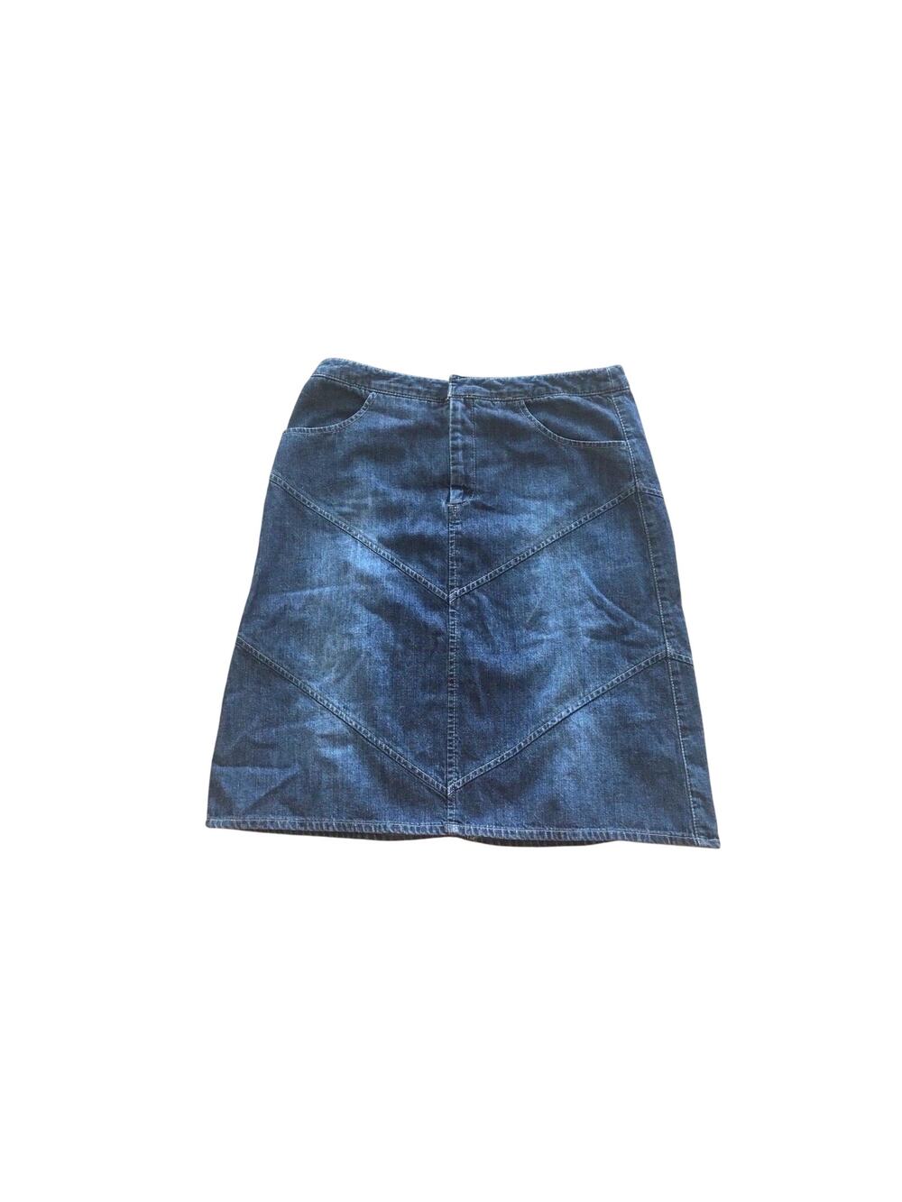 Dark Blue Denim Jean Skirt New Frontier Size 2 Chevron Herringbone Pattern